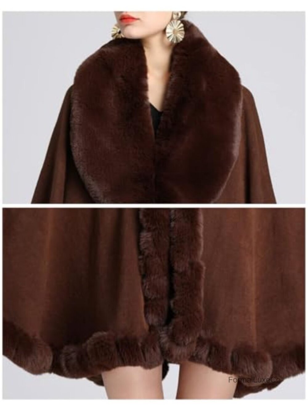 Faux Fur Shawl Wrap Women Winter Knit Poncho Cape Evening Wedding Cover Up - Picture 5 of 6